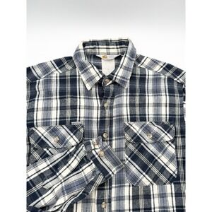 Vtg Carhartt Original Fit Sz XL Blue Gray Plaid Flannel Button Up Shirt USA